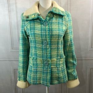 FREE PEOPLE AQUA TWEED JACKET SIZE SMALL EUC